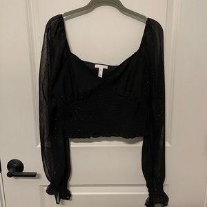 LEIGH black long sleeve blouse with shimmer detail